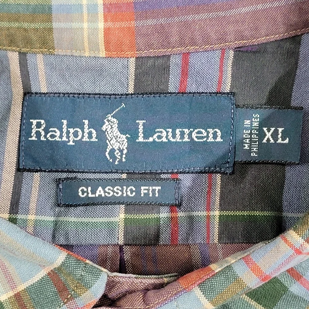 Ralph Lauren Mens XL Classic Fit Plaid Button Down Shirt Purple Green Cotton